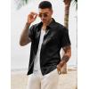 Runcati Mens Button Down Shirts Casual Short Sleeve Shirt Textured Linen Summer Beach Tops with Pocket(Black)