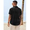 Runcati Mens Button Down Shirts Casual Short Sleeve Shirt Textured Linen Summer Beach Tops with Pocket(Black)