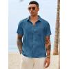 Runcati Mens Button Down Shirts Casual Short Sleeve Shirt Textured Linen Summer Beach Tops with Pocket(Bluish Gray)