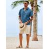 Runcati Mens Button Down Shirts Casual Short Sleeve Shirt Textured Linen Summer Beach Tops with Pocket(Bluish Gray)