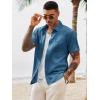 Runcati Mens Button Down Shirts Casual Short Sleeve Shirt Textured Linen Summer Beach Tops with Pocket(Bluish Gray)