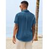 Runcati Mens Button Down Shirts Casual Short Sleeve Shirt Textured Linen Summer Beach Tops with Pocket(Bluish Gray)