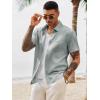 Runcati Mens Button Down Shirts Casual Short Sleeve Shirt Textured Linen Summer Beach Tops with Pocket(Grey)