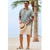 Runcati Mens Button Down Shirts Casual Short Sleeve Shirt Textured Linen Summer Beach Tops with Pocket(Grey)