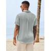 Runcati Mens Button Down Shirts Casual Short Sleeve Shirt Textured Linen Summer Beach Tops with Pocket(Grey)