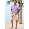 Runcati Mens Button Down Shirts Casual Short Sleeve Shirt Textured Linen Summer Beach Tops with Pocket(Light Purple)