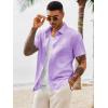 Runcati Mens Button Down Shirts Casual Short Sleeve Shirt Textured Linen Summer Beach Tops with Pocket(Light Purple)