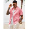 Runcati Mens Button Down Shirts Casual Short Sleeve Shirt Textured Linen Summer Beach Tops with Pocket(Pink)