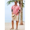 Runcati Mens Button Down Shirts Casual Short Sleeve Shirt Textured Linen Summer Beach Tops with Pocket(Pink)