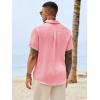 Runcati Mens Button Down Shirts Casual Short Sleeve Shirt Textured Linen Summer Beach Tops with Pocket(Pink)
