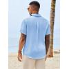 Runcati Mens Button Down Shirts Casual Short Sleeve Shirt Textured Linen Summer Beach Tops with Pocket(Sky Blue)