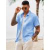 Runcati Mens Button Down Shirts Casual Short Sleeve Shirt Textured Linen Summer Beach Tops with Pocket(Sky Blue)