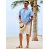 Runcati Mens Button Down Shirts Casual Short Sleeve Shirt Textured Linen Summer Beach Tops with Pocket(Sky Blue)