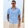 Runcati Mens Button Down Shirts Casual Short Sleeve Shirt Textured Linen Summer Beach Tops with Pocket(Sky Blue)