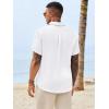 Runcati Mens Button Down Shirts Casual Short Sleeve Shirt Textured Linen Summer Beach Tops with Pocket(White)
