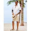 Runcati Mens Button Down Shirts Casual Short Sleeve Shirt Textured Linen Summer Beach Tops with Pocket(White)