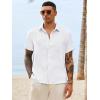 Runcati Mens Button Down Shirts Casual Short Sleeve Shirt Textured Linen Summer Beach Tops with Pocket(White)