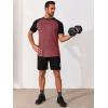 Runcati Mens Casual Slim Fit T Shirts Raglan Short Sleeve Crewneck Baseball Tees Color Block Workout Fashion Shirt(Burgundy)