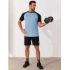 Runcati Mens Casual Slim Fit T Shirts Raglan Short Sleeve Crewneck Baseball Tees Color Block Workout Fashion Shirt(Sky Blue)