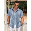 Runcati Mens Guayabera Shirts Short Sleeve Casual Cuban Linen Shirt Button Down Beach Summer Mexican Shirts(Baby Blue)