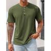 Runcati Mens Henley Shirt Short Sleeve Casual Button Basic Tees Slim Fit Stretch Summer T Shirts(Army Green)