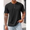 Runcati Mens Henley Shirt Short Sleeve Casual Button Basic Tees Slim Fit Stretch Summer T Shirts(Black)