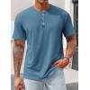 Runcati Mens Henley Shirt Short Sleeve Casual Button Basic Tees Slim Fit Stretch Summer T Shirts(Bluish Grey)
