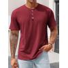 Runcati Mens Henley Shirt Short Sleeve Casual Button Basic Tees Slim Fit Stretch Summer T Shirts(Burgundy)