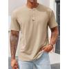 Runcati Mens Henley Shirt Short Sleeve Casual Button Basic Tees Slim Fit Stretch Summer T Shirts(Khaki)