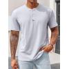 Runcati Mens Henley Shirt Short Sleeve Casual Button Basic Tees Slim Fit Stretch Summer T Shirts(Light Grey)