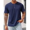 Runcati Mens Henley Shirt Short Sleeve Casual Button Basic Tees Slim Fit Stretch Summer T Shirts(Navy)
