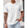 Runcati Mens Henley Shirt Short Sleeve Casual Button Basic Tees Slim Fit Stretch Summer T Shirts(White)