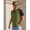 Runcati Mens Henley Shirts Raglan Short Sleeve Casual Baseball Tees Summer Classic Color Block Workout T- Shirts(Army Green)