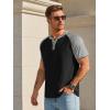 Runcati Mens Henley Shirts Raglan Short Sleeve Casual Baseball Tees Summer Classic Color Block Workout T- Shirts(Black)