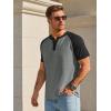 Runcati Mens Henley Shirts Raglan Short Sleeve Casual Baseball Tees Summer Classic Color Block Workout T- Shirts(Dark Grey)