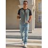 Runcati Mens Henley Shirts Raglan Short Sleeve Casual Baseball Tees Summer Classic Color Block Workout T- Shirts(Dark Grey)