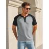 Runcati Mens Henley Shirts Raglan Short Sleeve Casual Baseball Tees Summer Classic Color Block Workout T- Shirts(Gray)