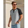 Runcati Mens Henley Shirts Raglan Short Sleeve Casual Baseball Tees Summer Classic Color Block Workout T- Shirts(Gray)