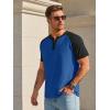 Runcati Mens Henley Shirts Raglan Short Sleeve Casual Baseball Tees Summer Classic Color Block Workout T- Shirts(Navy)