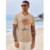 Runcati Mens Short Sleeve T-Shirts Crew Neck Casual Shirt Summer Beach Palm Tree Vintage Hawaiian Tees(Khaki)