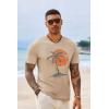Runcati Mens Short Sleeve T-Shirts Crew Neck Casual Shirt Summer Beach Palm Tree Vintage Hawaiian Tees(Khaki)