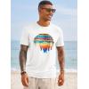 Runcati Mens Short Sleeve T-Shirts Graphic Crewneck Casual Printed Tee Summer Beach Hawaiian Vintage Shirts(White)