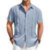 Runcati Mens Guayabera Shirts Short Sleeve Casual Cuban Linen Shirt Button Down Beach Summer Mexican Shirts(Baby Blue)