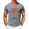 Runcati Mens Short Sleeve T-Shirts Crew Neck Casual Shirt Summer Beach Palm Tree Vintage Hawaiian Tees(Gray)