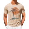 Runcati Mens Short Sleeve T-Shirts Crew Neck Casual Shirt Summer Beach Palm Tree Vintage Hawaiian Tees(Khaki)