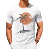 Runcati Mens Short Sleeve T-Shirts Crew Neck Casual Shirt Summer Beach Palm Tree Vintage Hawaiian Tees(White)