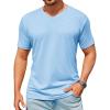 Runcati Mens T-Shirts Short Sleeve V Neck Casual Classic Shirt Summer Stretchy Regular Fit Lightweight Tees(Sky Blue)