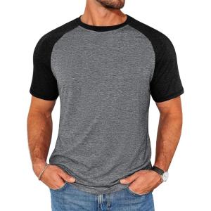 Runcati Mens Casual Slim Fit T Shirts Raglan Short Sleeve Crewneck Baseball Tees Color Block Workout Fashion Shirt(Black)