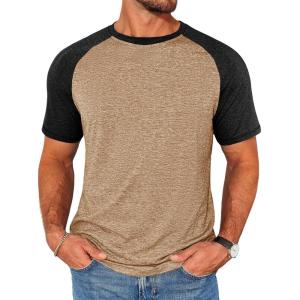 Runcati Mens Casual Slim Fit T Shirts Raglan Short Sleeve Crewneck Baseball Tees Color Block Workout Fashion Shirt(Brown)