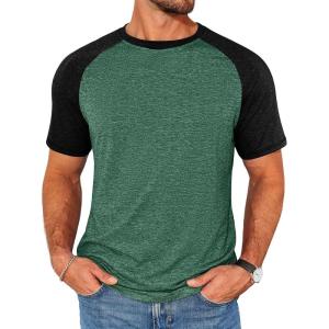 Runcati Mens Casual Slim Fit T Shirts Raglan Short Sleeve Crewneck Baseball Tees Color Block Workout Fashion Shirt(Dark Green)
